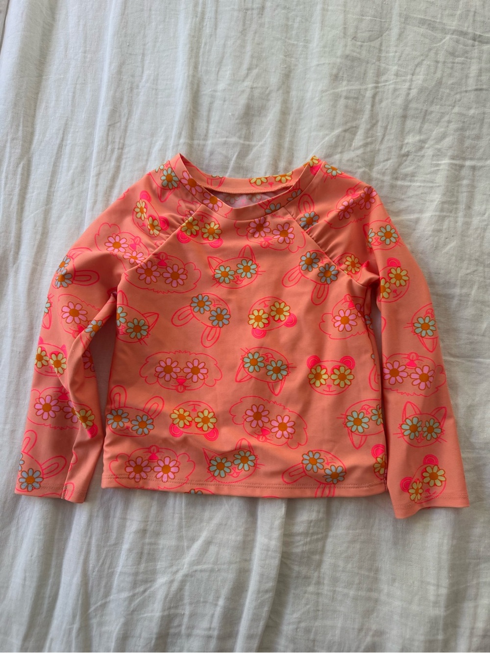 Cat & Jack Coral Floral & Bunny-Face Long-Sleeve Rashguard